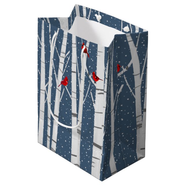 Red Cardinals in Birch Tree Medium Gift Bag (Front Angled)
