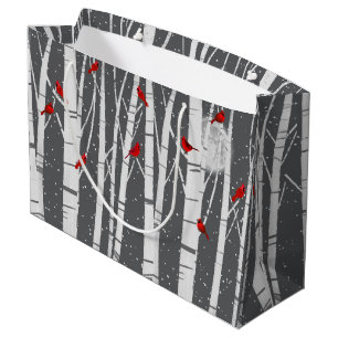 Red Cardinals In Birch Trees In Moonlight Large Gift Bag
