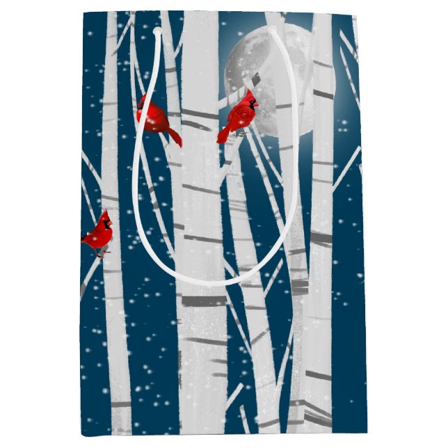 Red Cardinals In White Birch Trees  Medium Gift Bag (Front)