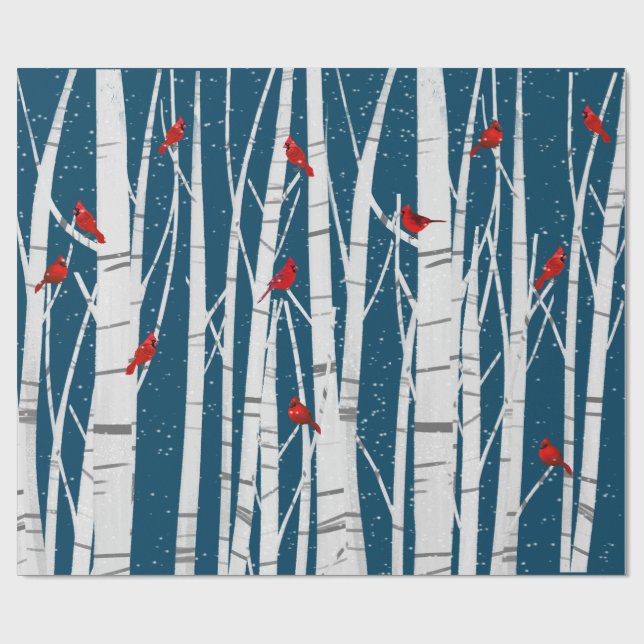Red Cardinals In White Birch Trees  Wrapping Paper (Flat)