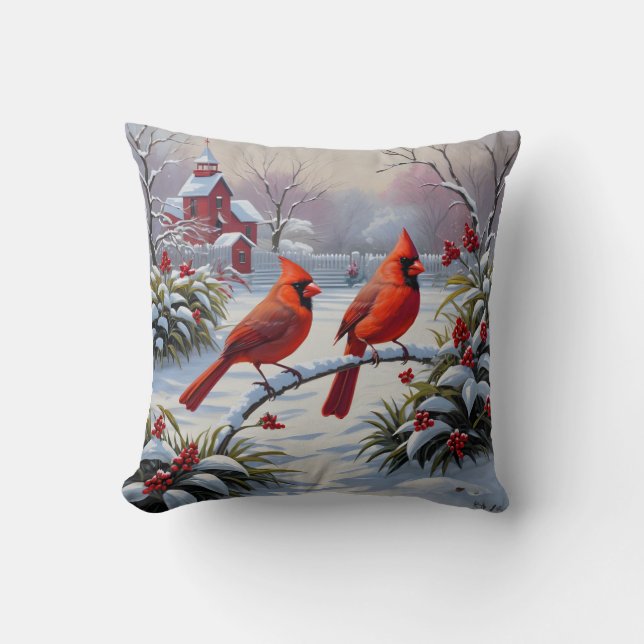 Red cardinals in winter  cushion (Front)