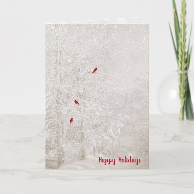 Red Cardinals in Winter Forest Holiday Card (Front)