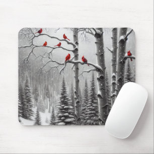 Red Cardinals In Winter Forest Mouse Mat