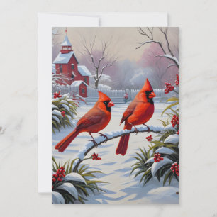 Red cardinals in winter  holiday card