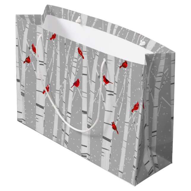 Red Cardinals On Birch Trees Large Gift Bag (Back Angled)