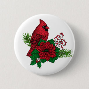 Red Cardinals on Christmas decoration 6 Cm Round Badge