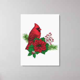 Red Cardinals on Christmas decoration Canvas Print