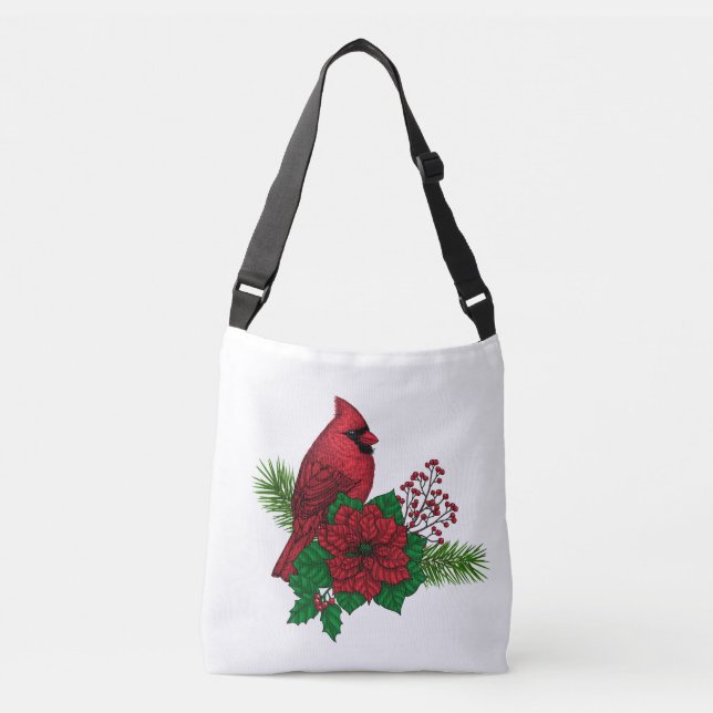 Red Cardinals on Christmas decoration Crossbody Bag (Front)