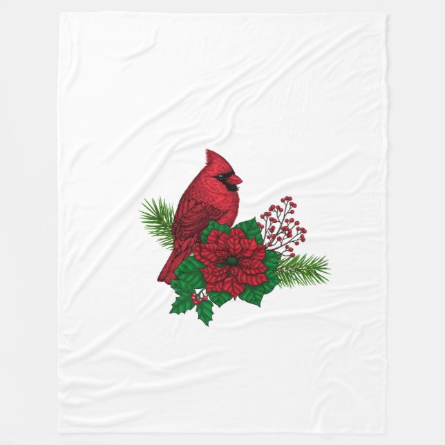 Red Cardinals on Christmas decoration Fleece Blanket (Front)