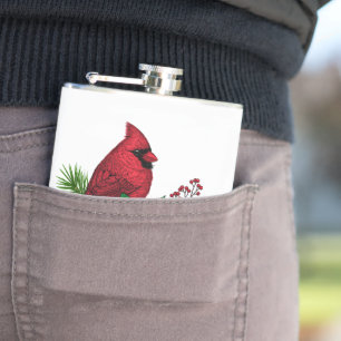 Red Cardinals on Christmas decoration Hip Flask