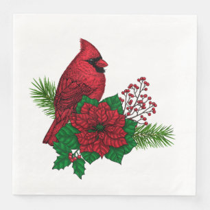 Red Cardinals on Christmas decoration Napkin