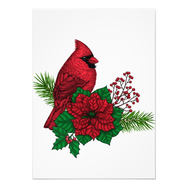 Red Cardinals on Christmas decoration Photo Print (Front)