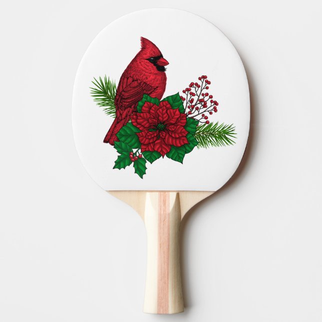 Red Cardinals on Christmas decoration Ping Pong Paddle (Front)