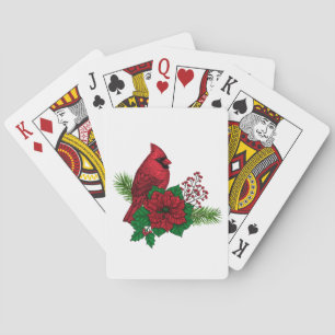 Red Cardinals on Christmas decoration Playing Cards