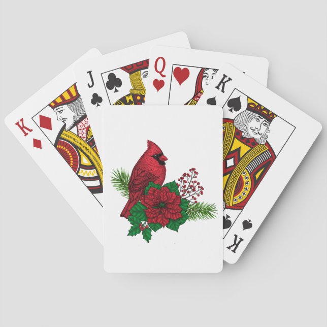 Red Cardinals on Christmas decoration Playing Cards (Back)