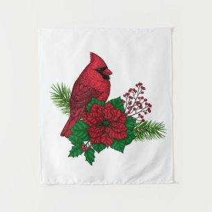 Red Cardinals on Christmas decoration Tapestry