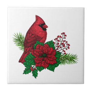 Red Cardinals on Christmas decoration Tile
