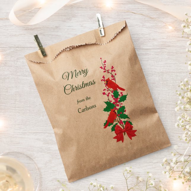 Red Cardinals on Holly Christmas Favour Bags (Clipped)