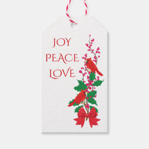 Red Cardinals on Holly Christmas Gift Tags