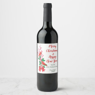 Red Cardinals on Holly Christmas Wine Label