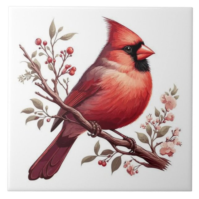 Red cardinals perched on branch tile (Front)