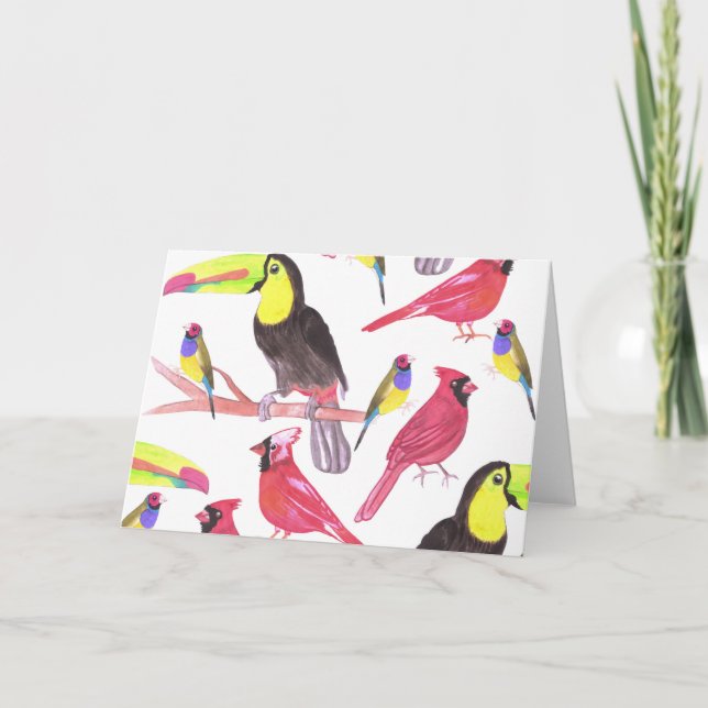 Red cardinals, toucans and gouldian finches card (Front)
