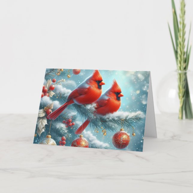 Red Cardinals woodland Christmas Greeting Cards (Front)