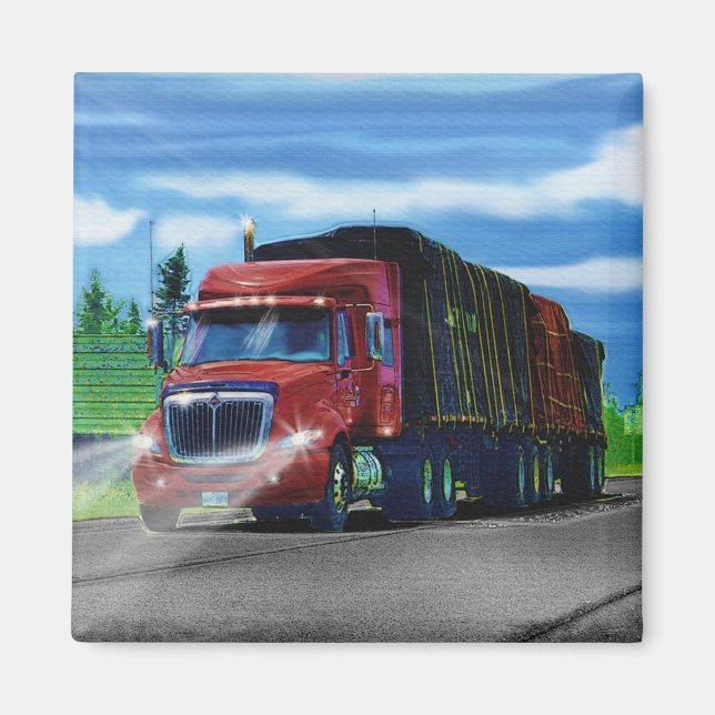 Red Cargo Truck Driver Gift Magnet (Front)