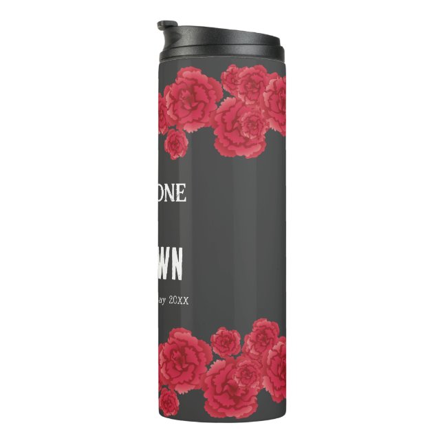 Red Carnation Border Water Bottle Tumbler (Rotated Right)