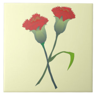 Red Carnation Buds Decorative Tile