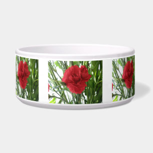 Red Carnation Dog Bowl