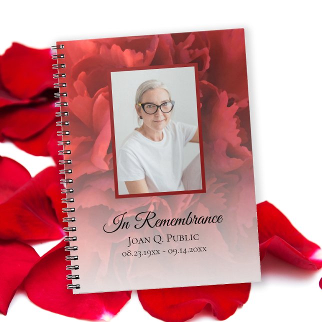 Red Carnation Floral Celebration of Life Funeral Notebook (Creator Uploaded)