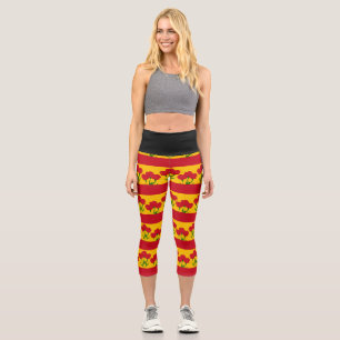 Red Carnation Floral Design in Spanish Flag Colour Capri Leggings