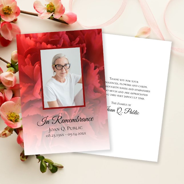 Red Carnation Floral Funeral Memorial Sympathy Thank You Card (Creator Uploaded)