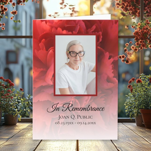 Red Carnation Floral Funeral Service Folded Programme (Creator Uploaded)