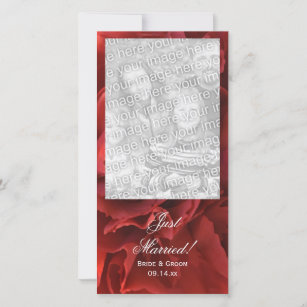 Red Carnation Floral Just Married Wedding Announcement