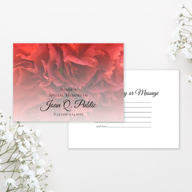 Red Carnation Floral Share a Memory Funeral  Card (Creator Uploaded)