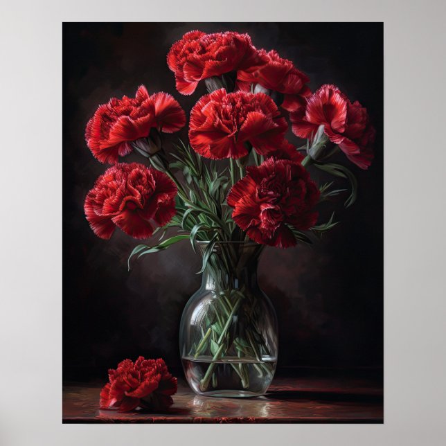 Red Carnation Flowers Art Print Poster (Front)