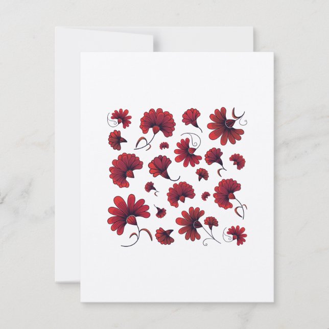 Red Carnation Folk Vector Pattern Flower Thank You Card (Front)