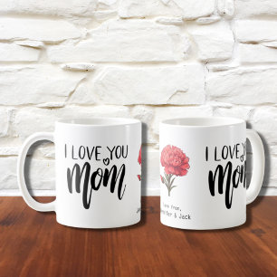 Red Carnation I Love You Mum Floral Coffee Mug