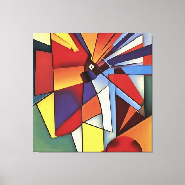 Red Carnation In A Vase Geometric Abstract Art Canvas Print (Front)