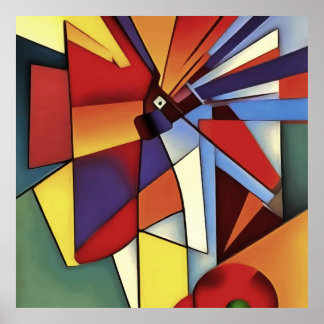 Red Carnation In A Vase Geometric Abstract Art Poster