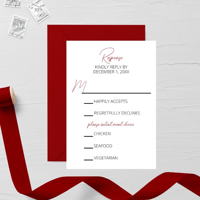 Red Carnation Minimalist Wedding RSVP Card (Creator Uploaded)
