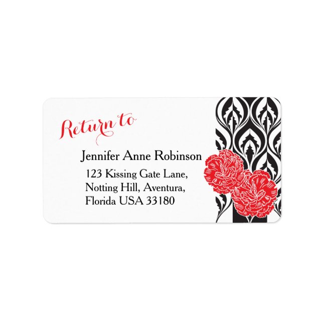 Red carnation modern luxe wedding address labels (Front)