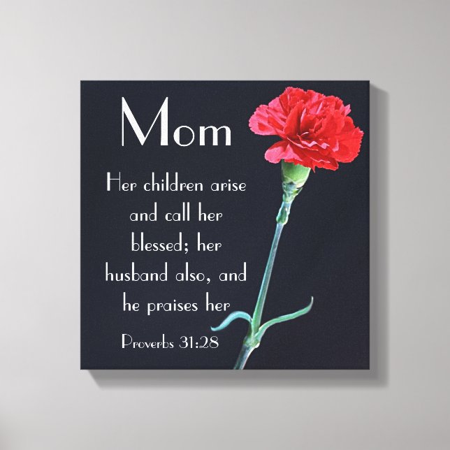 red carnation Mother's Day bible verse Proverbs 31 Canvas Print (Front)