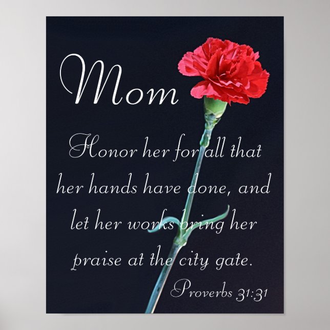 red carnation Mother's Day bible verse Proverbs Poster (Front)
