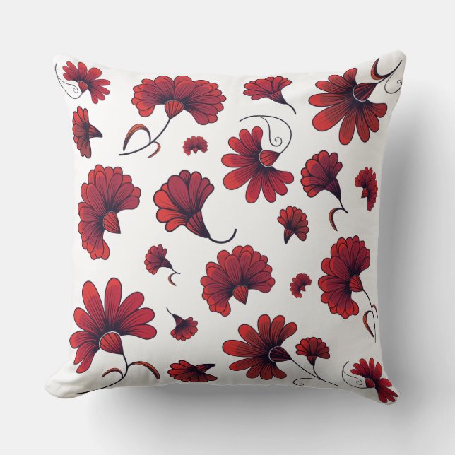 Red Carnation Vector Pattern Flower Cushion (Front)