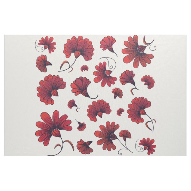 Red Carnation Vector Pattern Flower Fabric (Yard)