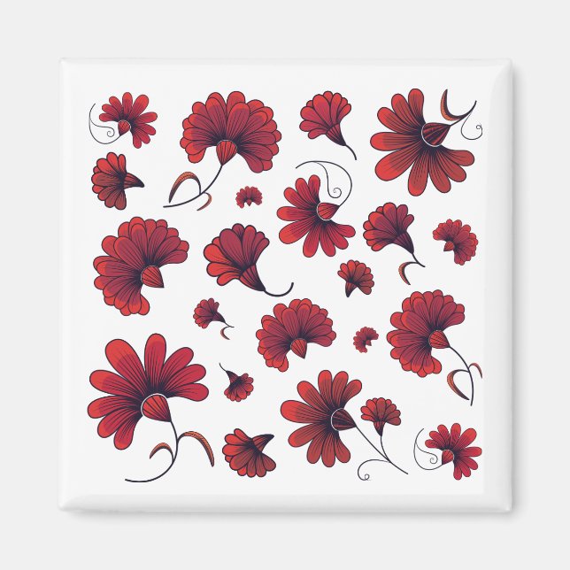 Red Carnation Vector Pattern Flower Magnet (Front)