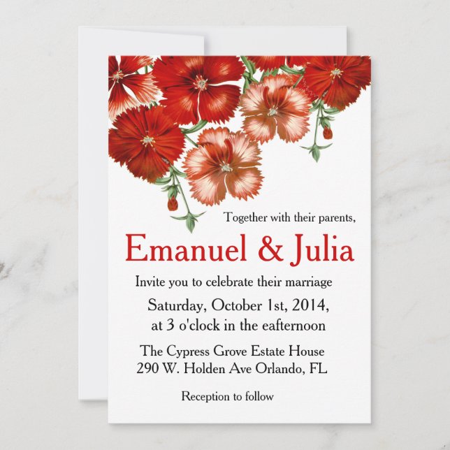 Red Carnation Wedding Invitation (Front)